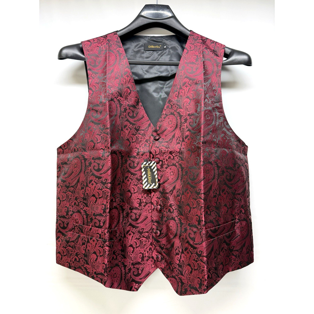 DiBanGu Men's XL Burgandy Paisley Silk Blend Waistcoat Vest